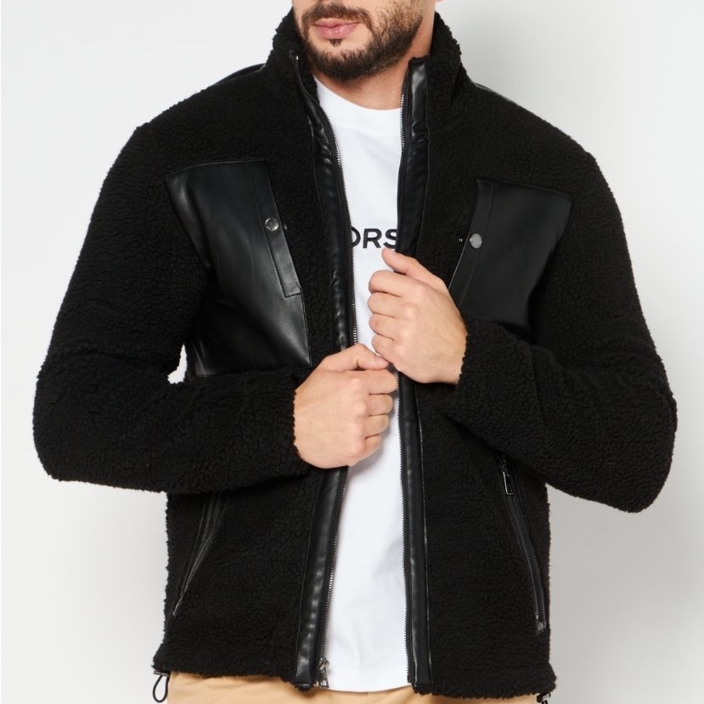 NWT MICHAEL KORS
Men's Sherpa-Fleece‎ Mixed-Media Jacket Black - Picture 8 of 16